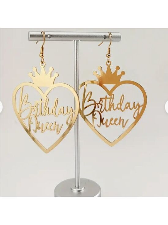 Jewelry - NEW 18k Gold Plated BIRTHDAY QUEEN Gold Dangle Earrings $28 Gold Tone